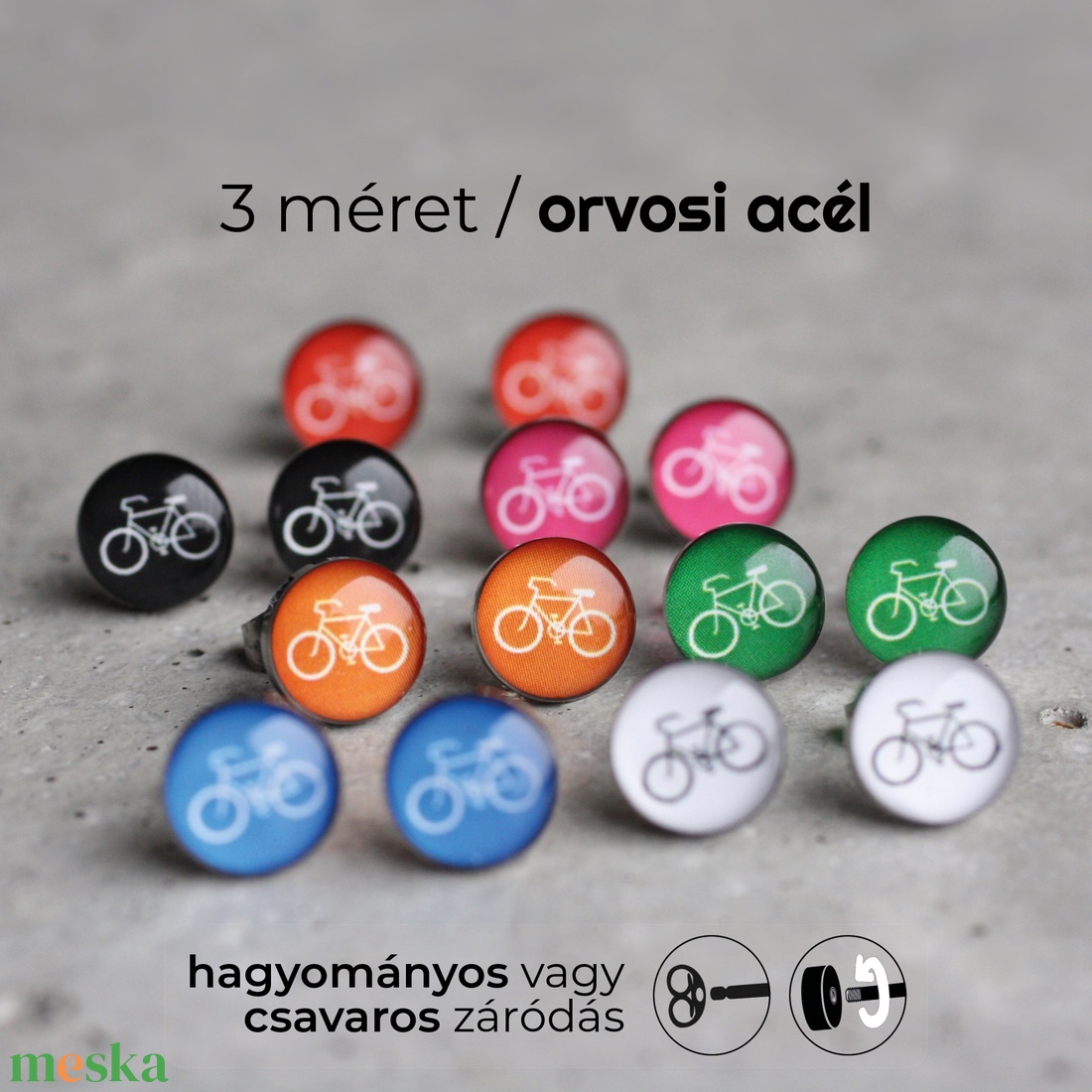 Bicikli nemesacél beszúrós fülbevaló , TÖBB SZÍN - ékszer - fülbevaló - pötty fülbevaló - Meska.hu