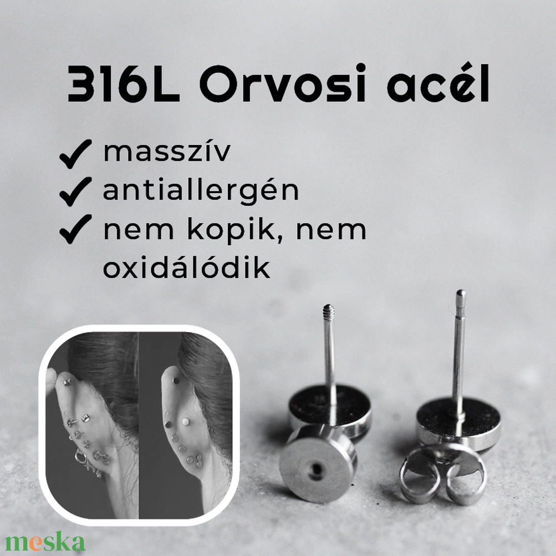 Katicabogár orvosi acél pötty fülbevaló, csavaros vagy hagyományos záródás - ékszer - fülbevaló - pötty fülbevaló - Meska.hu