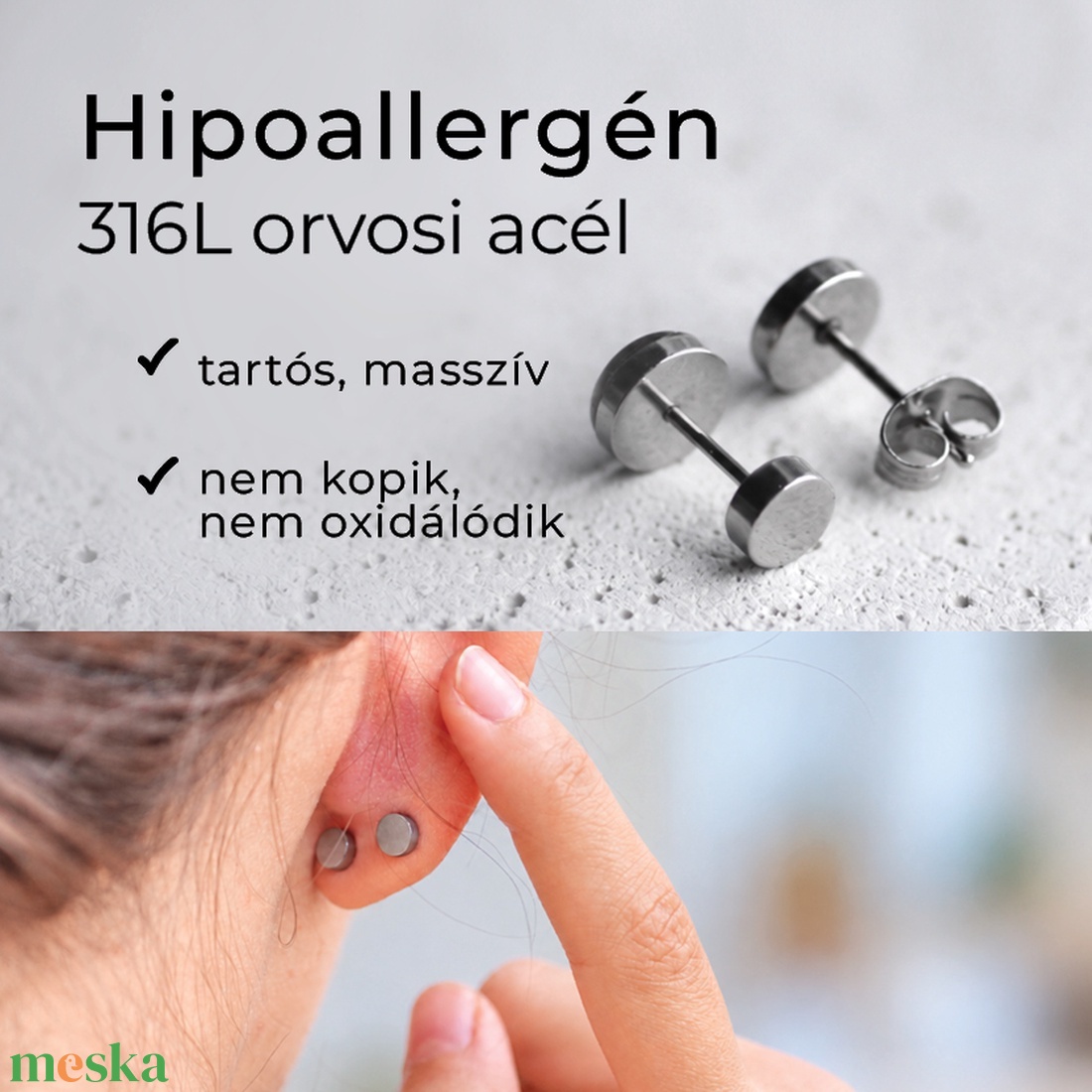 Egyedi fényképes pötty fülbevaló � orvosi acél, 3 méretben - ékszer - fülbevaló - pötty fülbevaló - Meska.hu