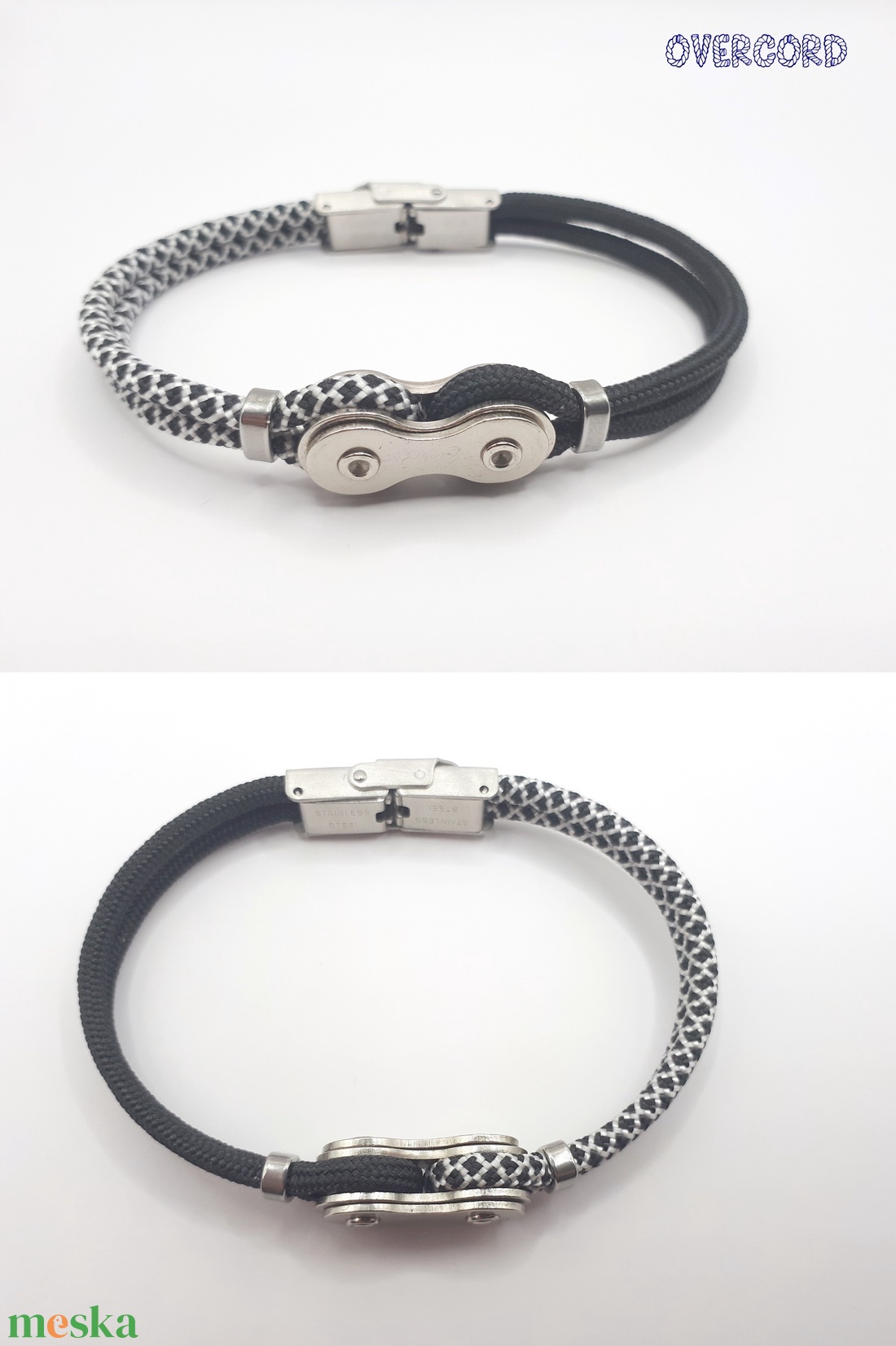 LÁNC (fekete-fehér) paracord karkötő - ékszer - karkötő - karperec - Meska.hu