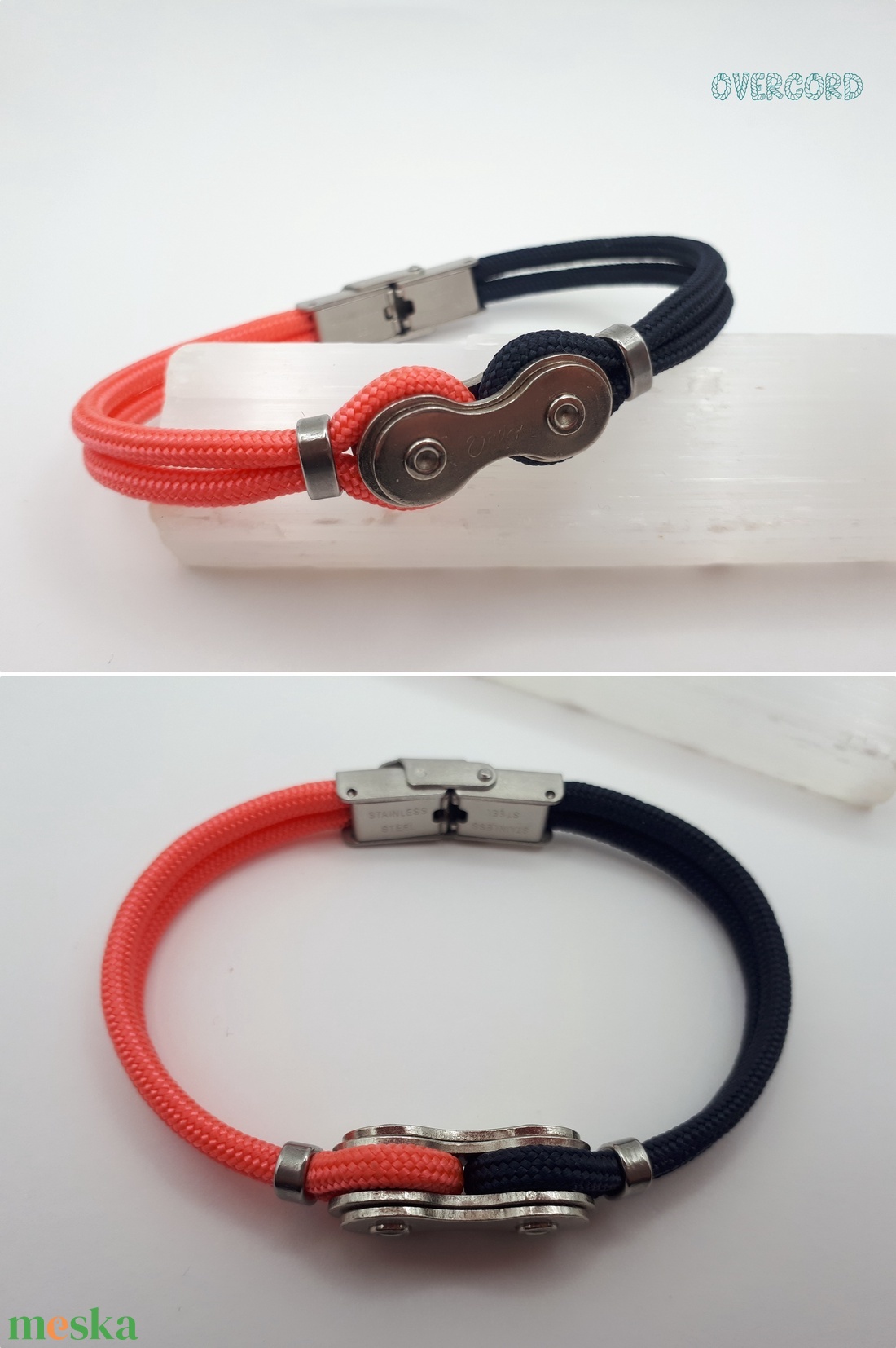 LÁNC (korall-sötétkék) paracord karkötő - ékszer - karkötő - karperec - Meska.hu