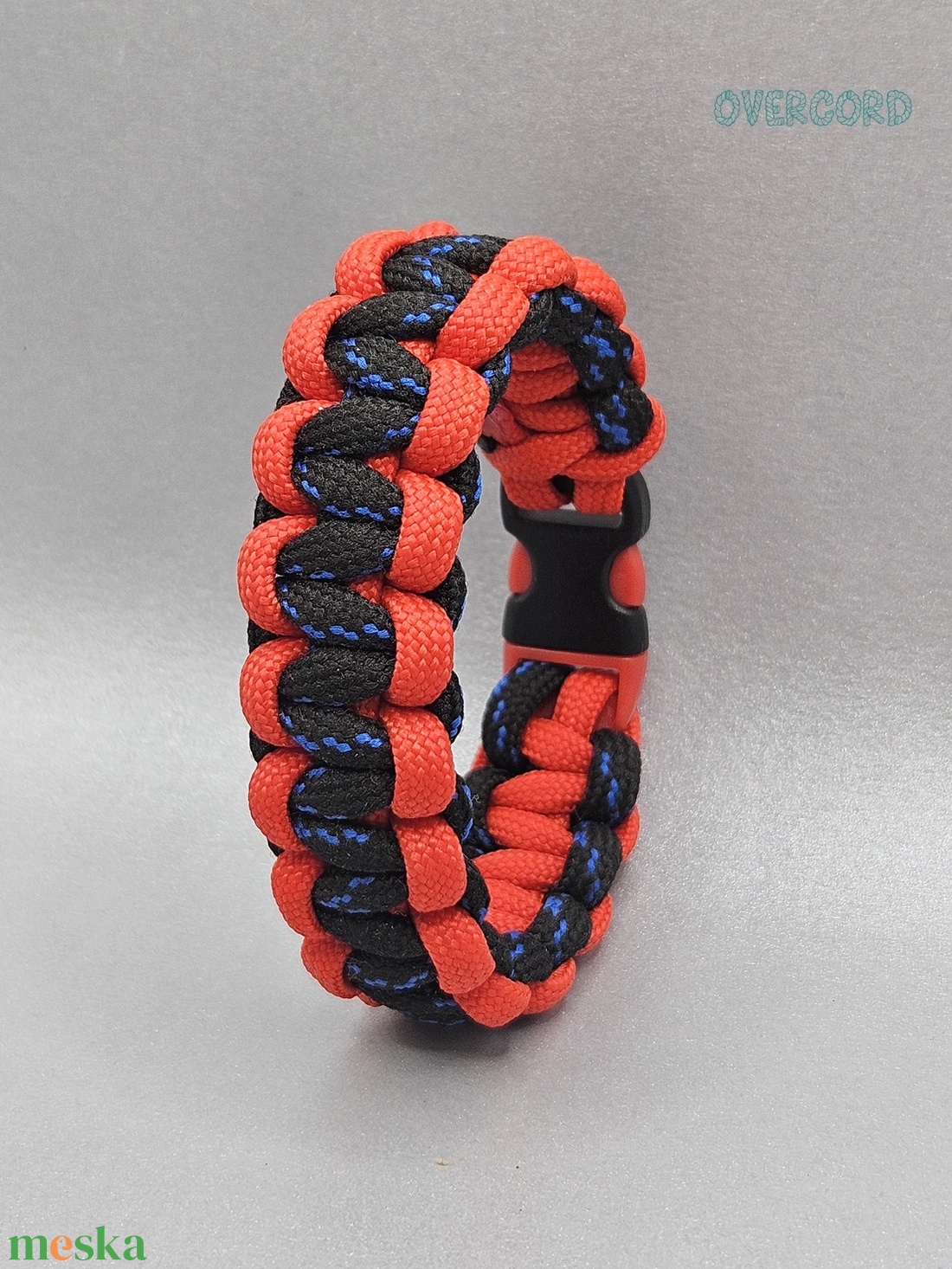 PIROS-FEKETE-KÉK paracord karkötő - ékszer - karkötő - fonott karkötő - Meska.hu