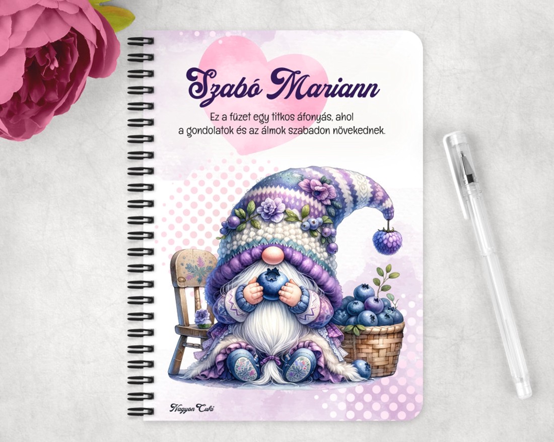 Személyre szabható - Édes Áfonyás manó mintás A5-ös füzet - otthon & életmód - papír, írószer - jegyzetfüzet & napló - Meska.hu
