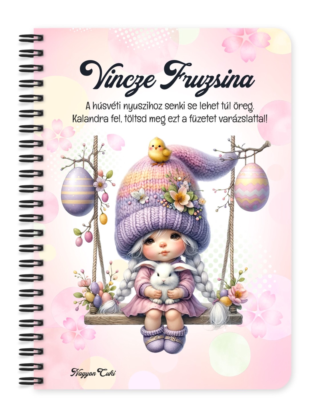 Személyre szabható - Hintázós Húsvéti manólány csibével mintás A6-os füzet - otthon & életmód - papír, írószer - jegyzetfüzet & napló - Meska.hu