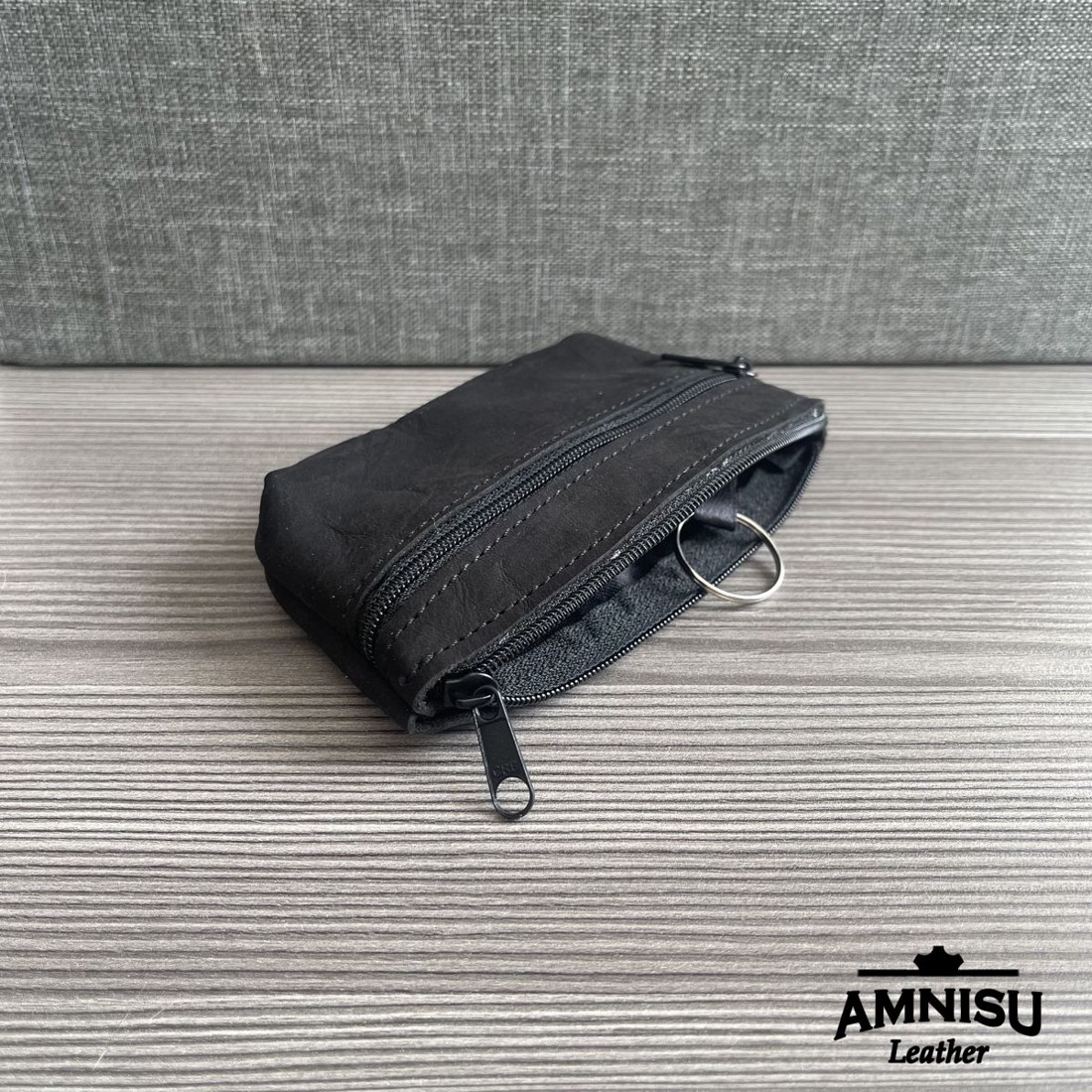 Gyűrt fekete kettő cipzáras kulcstartó B8019 - táska & tok - kulcstartó & táskadísz - kulcstartó - Meska.hu