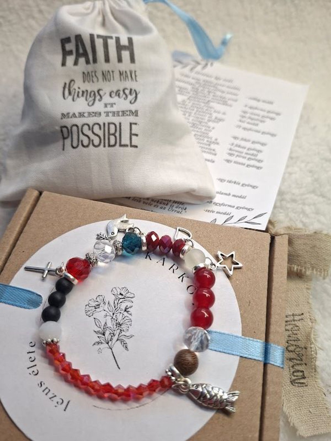 Jézus élete - keresztény történet karkötő-piros-105 - ékszer - karkötő - bogyós karkötő - Meska.hu