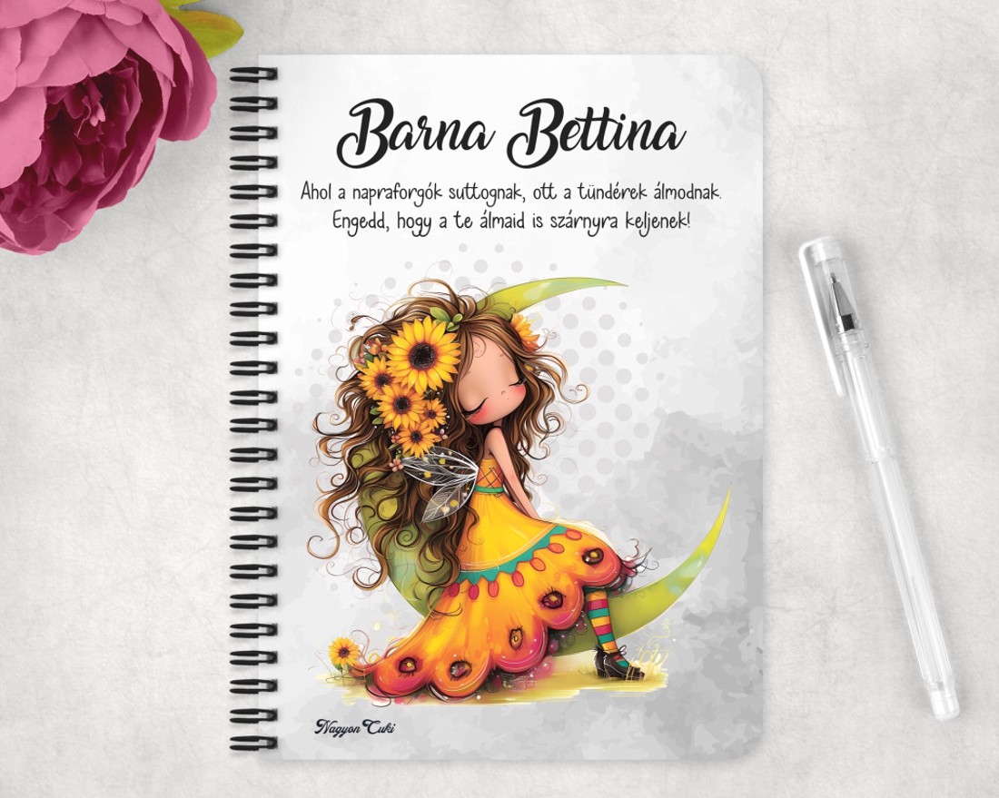 Személyre szabható - Lazulós Napraforgós tündérlány mintás A5-ös füzet - otthon & életmód - papír, írószer - jegyzetfüzet & napló - Meska.hu
