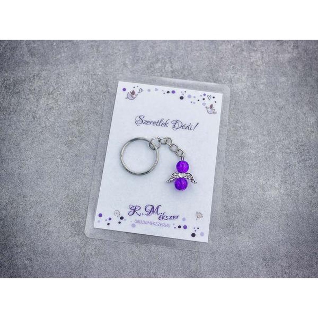 Szeretlek Dédi lila angyal medálos kulcstartó - táska & tok - kulcstartó & táskadísz - kulcstartó - Meska.hu