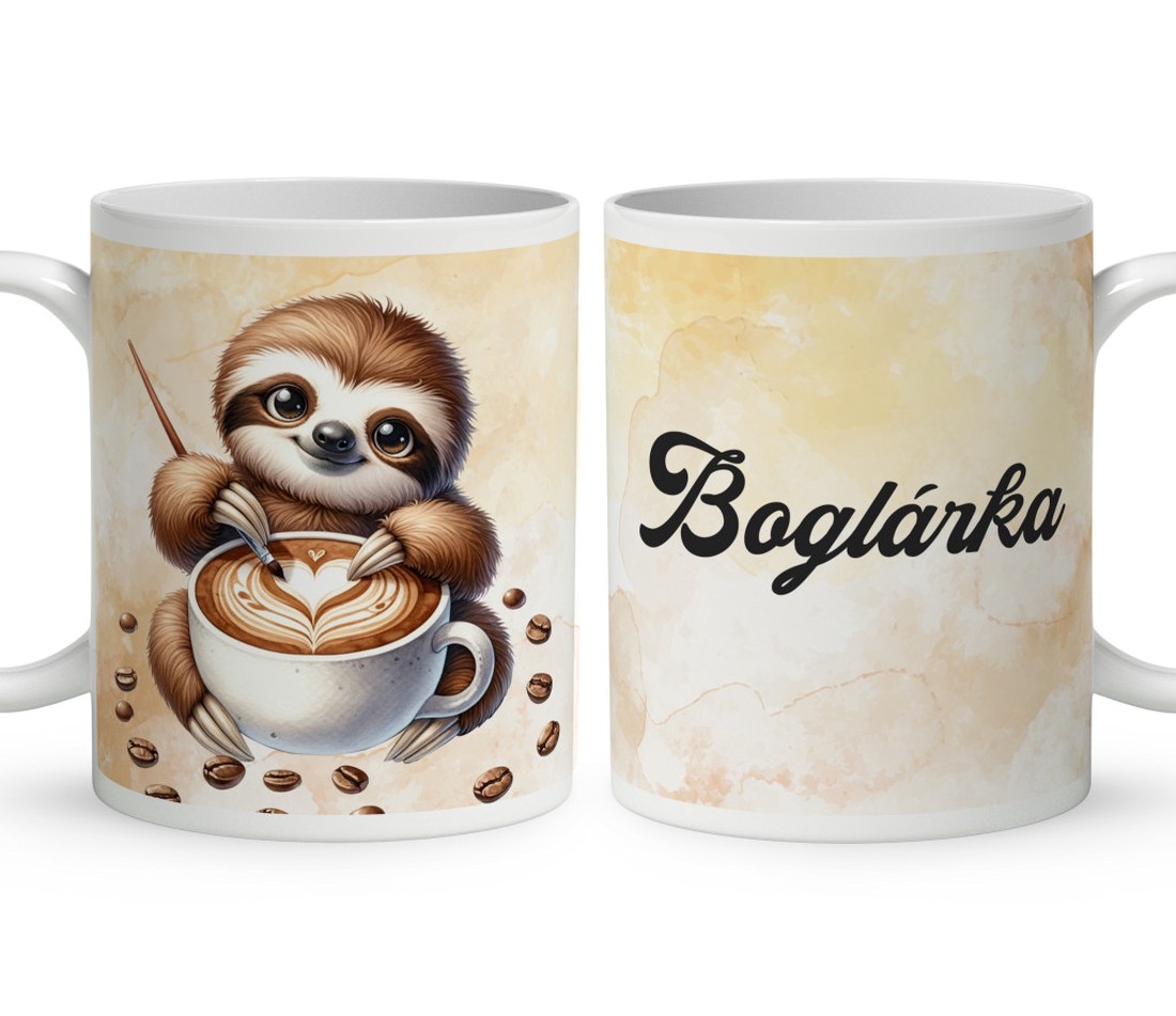 Névvel kérhető - Kávés lajhár és a szíves cappucino mintás bögre - otthon & életmód - konyhafelszerelés, tálalás - tálalás - bögre & csésze - Meska.hu