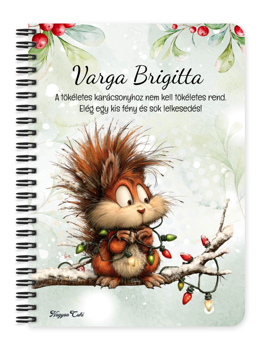 Személyre szabható - Cuki karácsonyi mókus és az égősor mintás A5-ös füzet - otthon & életmód - papír, írószer - jegyzetfüzet & napló - Meska.hu