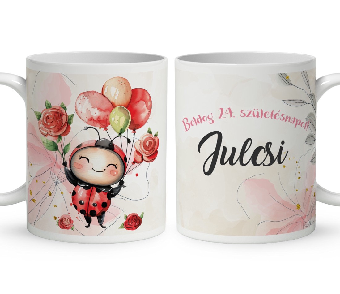 Névvel kérhető - Szülinapi lufis katica mintás bögre - otthon & életmód - konyhafelszerelés, tálalás - tálalás - bögre & csésze - Meska.hu