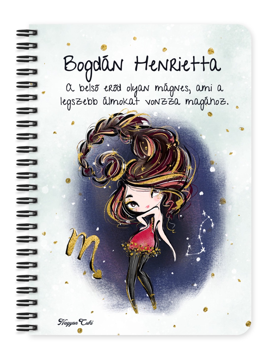 Személyre szabható - Barna hajú Csini Skorpió lány mintás A5-ös füzet - otthon & életmód - papír, írószer - jegyzetfüzet & napló - Meska.hu