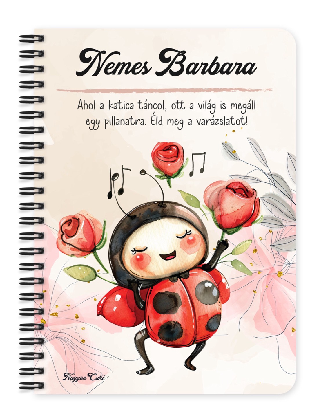 Személyre szabható - Cuki táncoló katica mintás A6-os füzet - otthon & életmód - papír, írószer - jegyzetfüzet & napló - Meska.hu