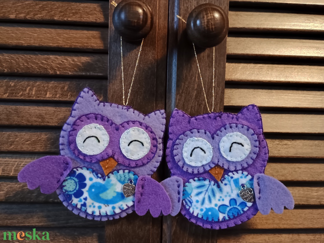 Lila bagoly pár - otthon & életmód - dekoráció - fali és függő dekoráció - függődísz - Meska.hu