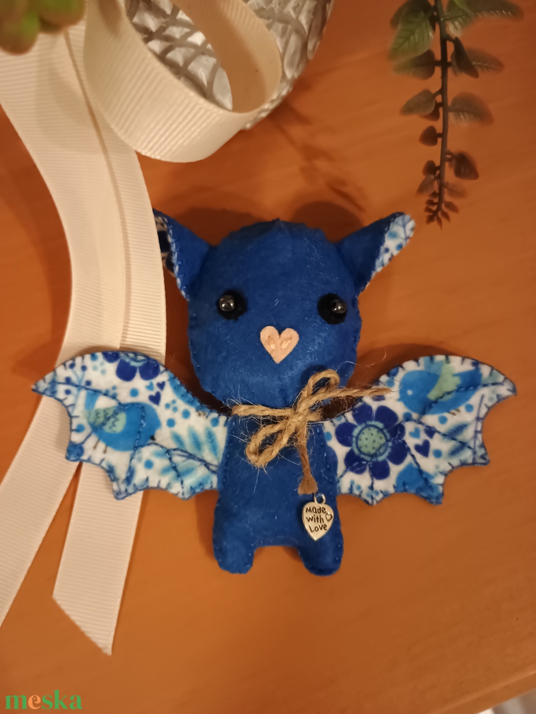 Cuki filc denevér kabala (kék, madár mintás) - játék & sport - plüssállat & játékfigura - denevér - Meska.hu