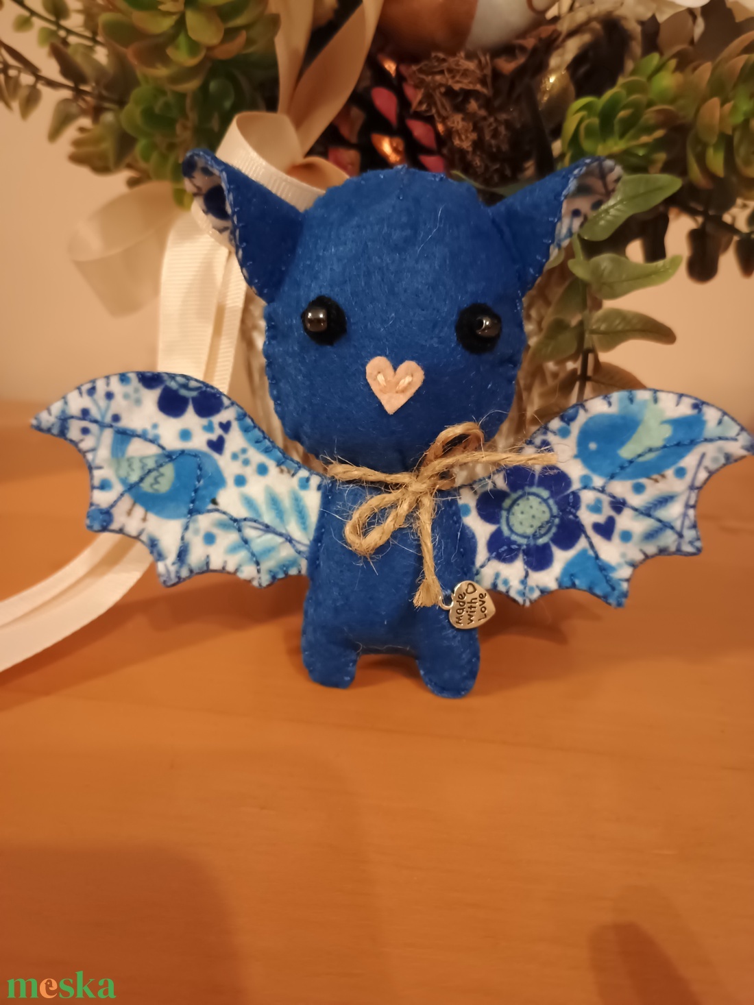 Cuki filc denevér kabala (kék, madár mintás) - játék & sport - plüssállat & játékfigura - denevér - Meska.hu