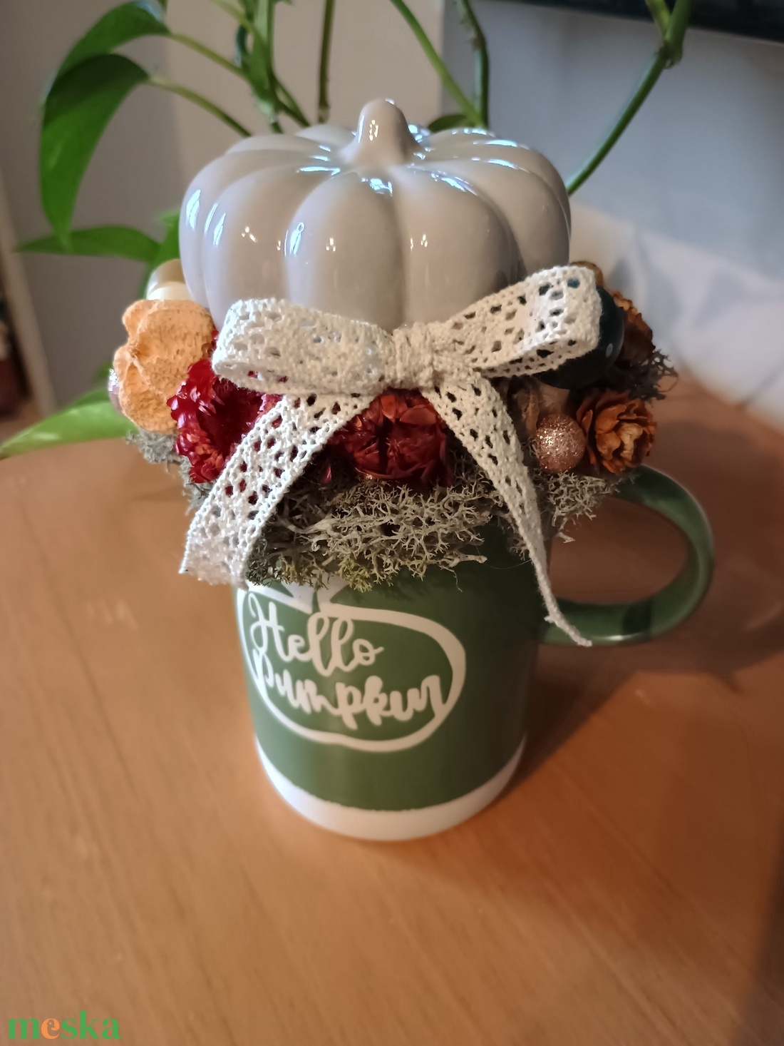 Hello Pumpkin őszi bögrés asztaldísz - otthon & életmód - dekoráció - asztal és polc dekoráció - asztaldísz - Meska.hu