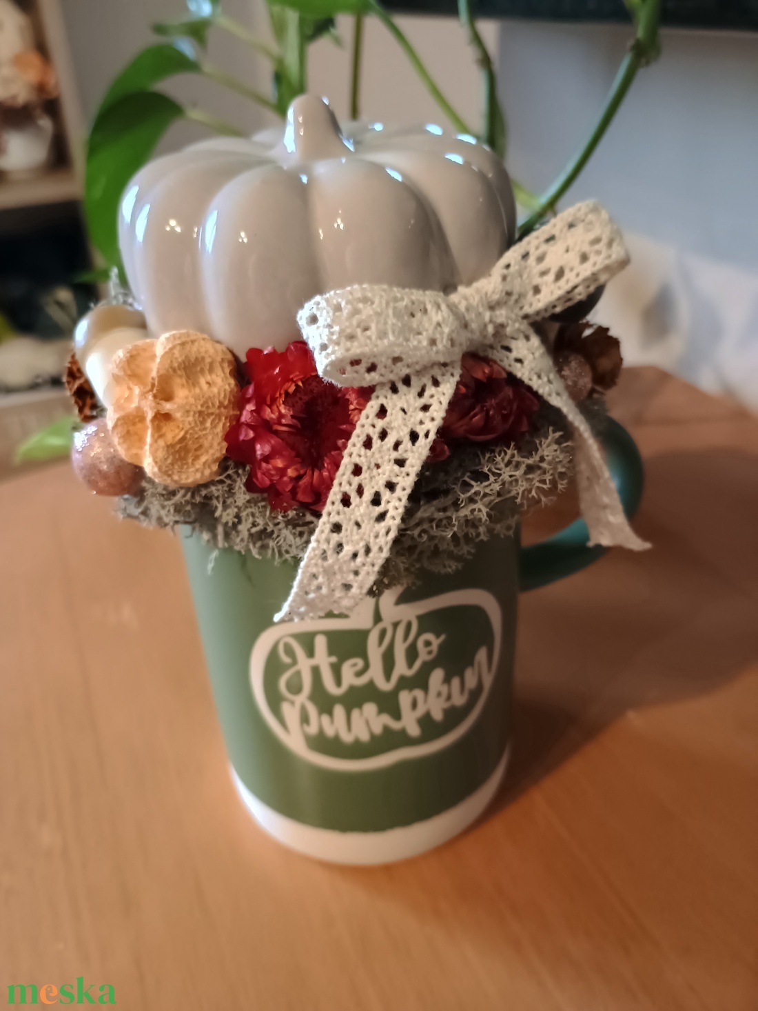 Hello Pumpkin őszi bögrés asztaldísz - otthon & életmód - dekoráció - asztal és polc dekoráció - asztaldísz - Meska.hu
