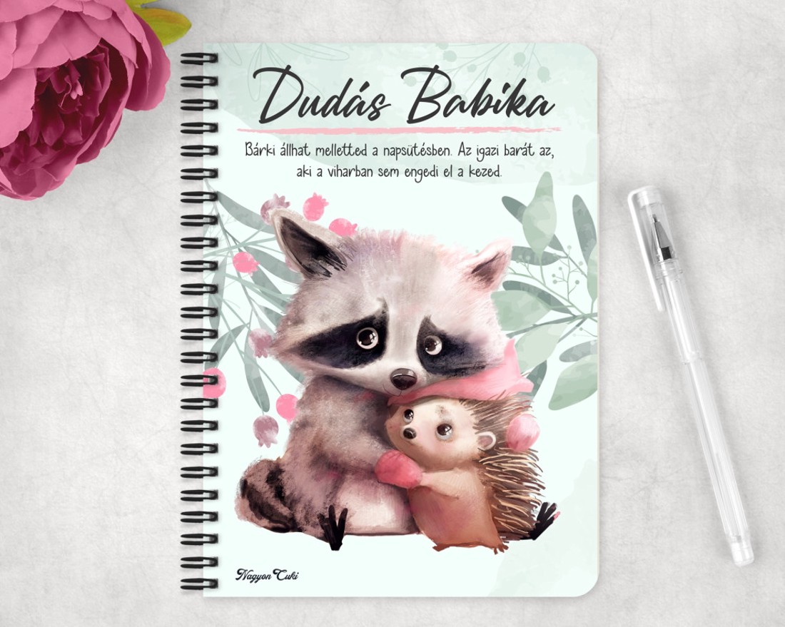 Személyre szabható - A legcukibb mosómaci és sünike mintás A5-ös füzet - otthon & életmód - papír, írószer - jegyzetfüzet & napló - Meska.hu