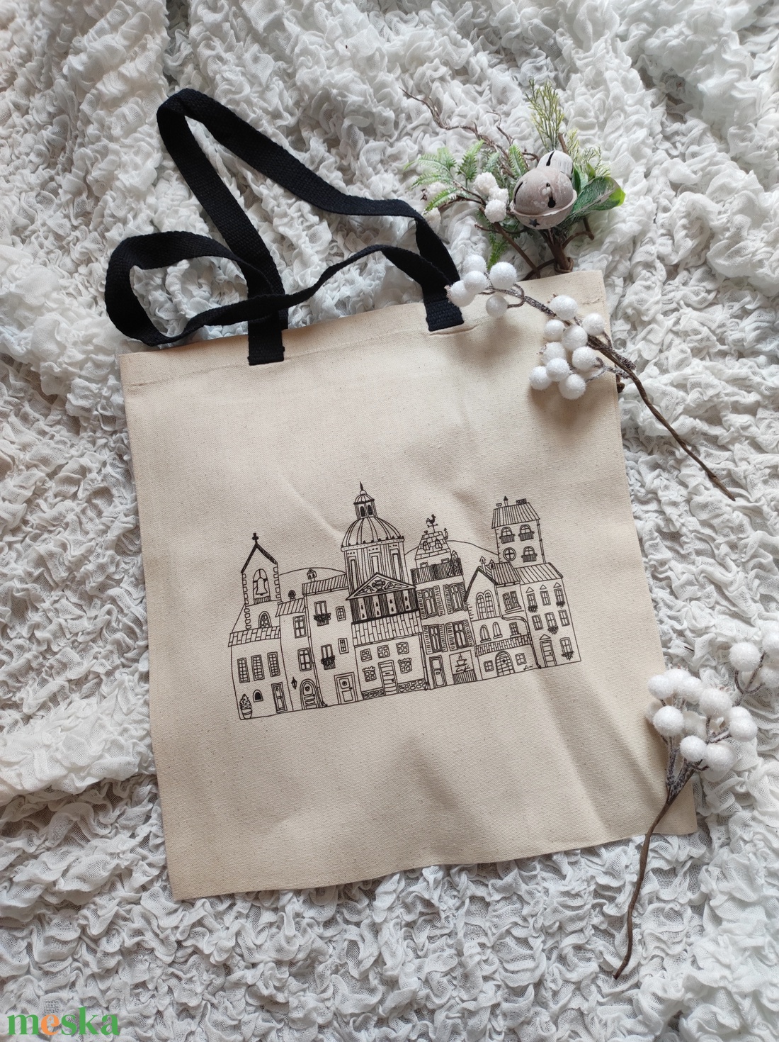 Házikós vászontáska - táska & tok - bevásárlás & shopper táska - shopper, textiltáska, szatyor - Meska.hu