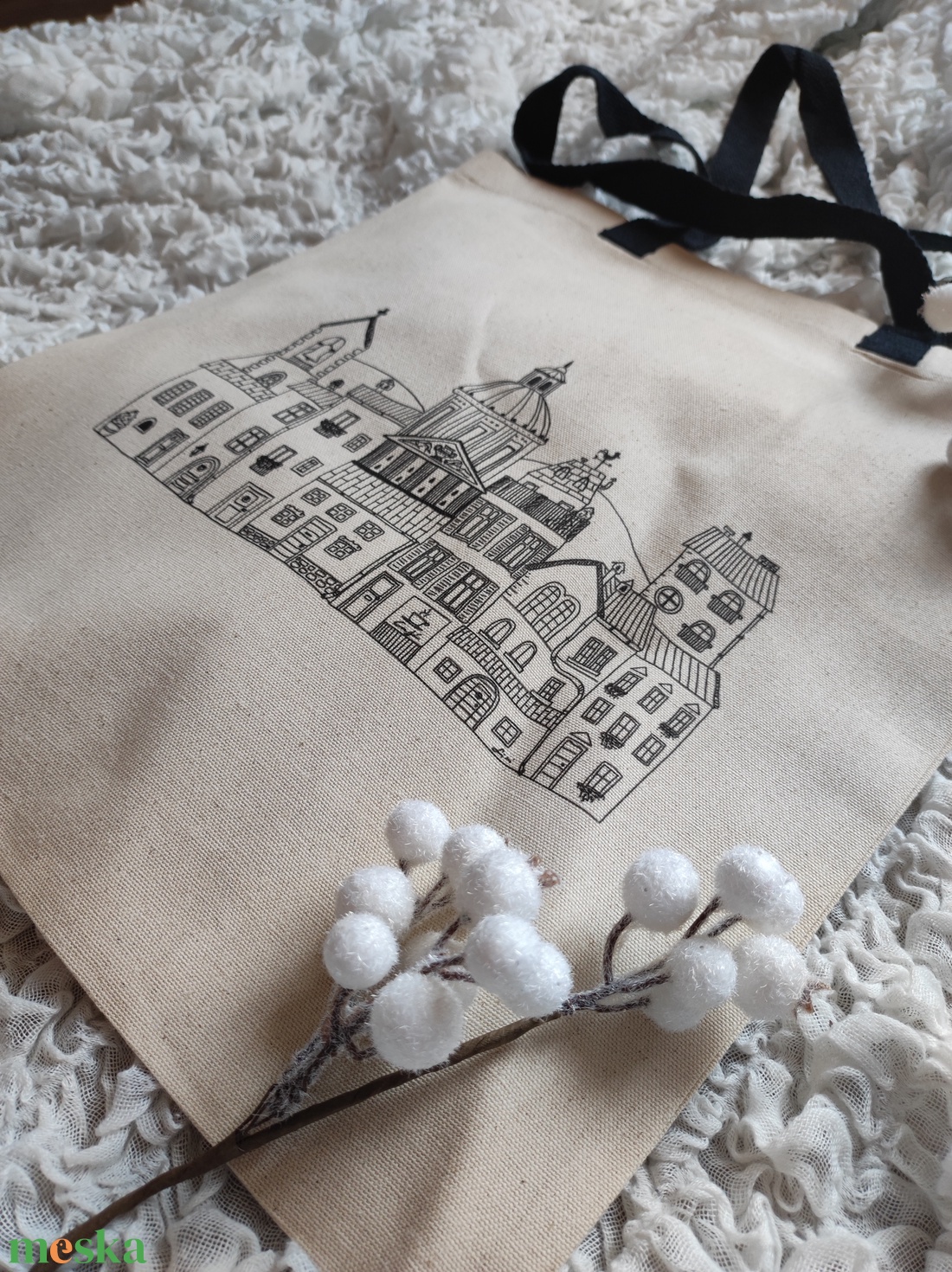 Házikós vászontáska - táska & tok - bevásárlás & shopper táska - shopper, textiltáska, szatyor - Meska.hu