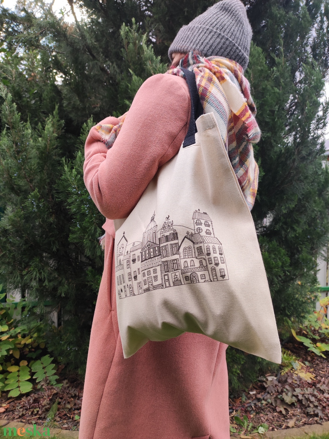 Házikós vászontáska - táska & tok - bevásárlás & shopper táska - shopper, textiltáska, szatyor - Meska.hu