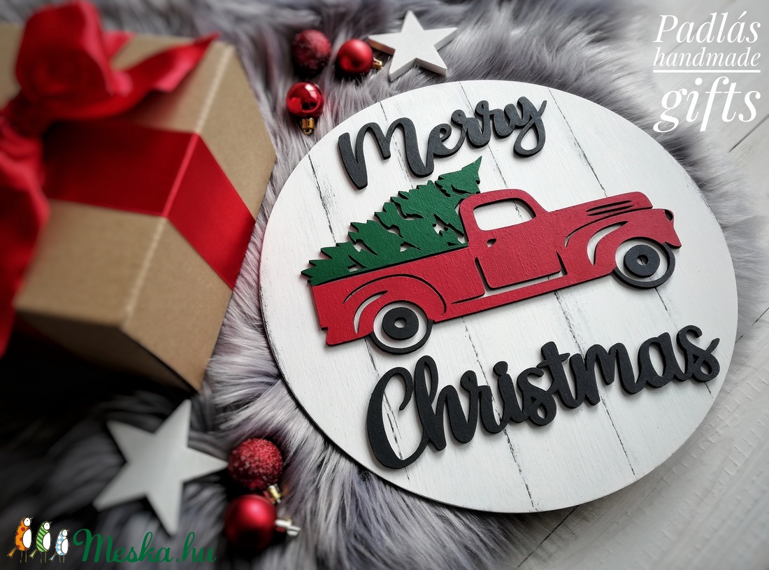 Piros furgonos karácsonyi tábla -  - Meska.hu