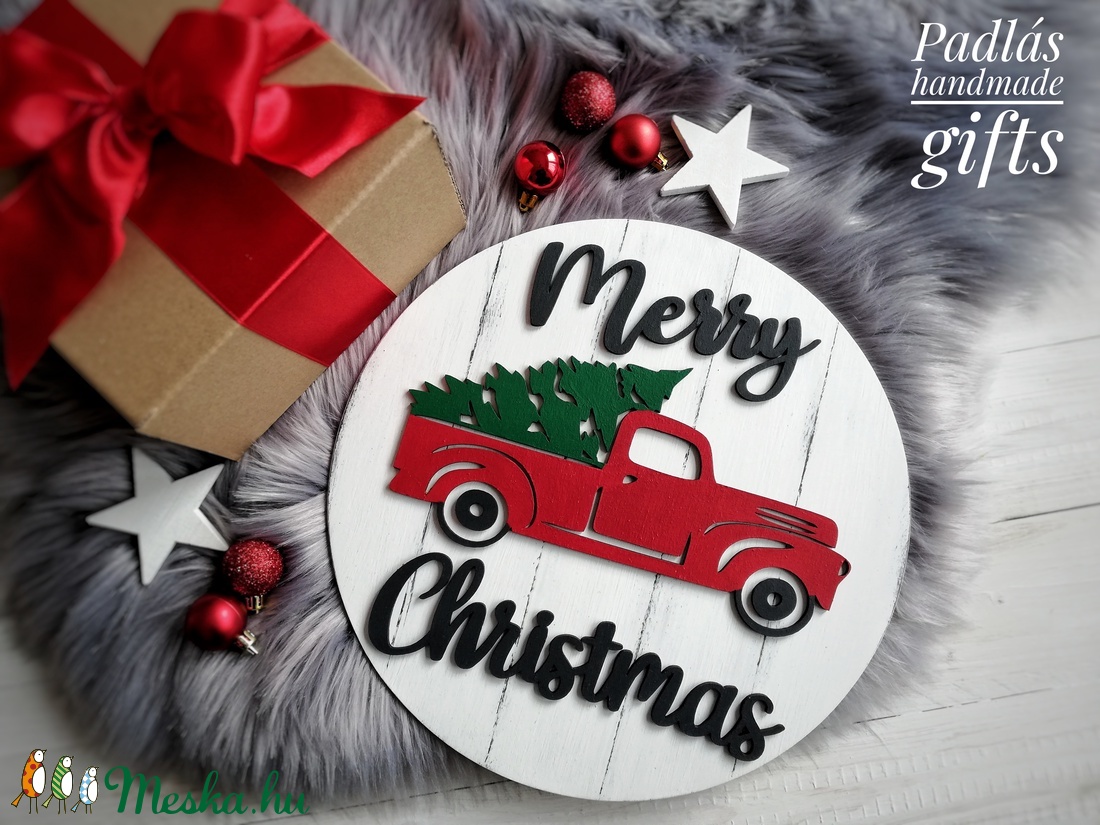 Piros furgonos karácsonyi tábla -  - Meska.hu