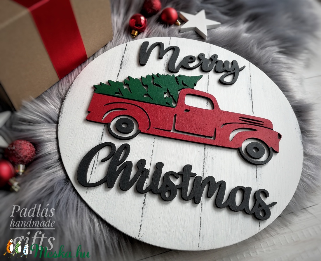 Piros furgonos karácsonyi tábla -  - Meska.hu