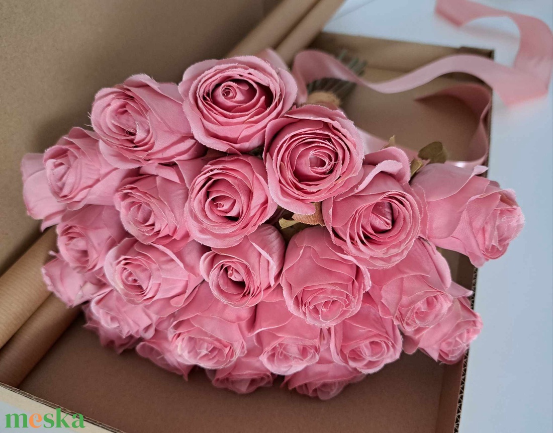 Szálas rózsa csokor - rózsaszín - kellékek & szerszámok - vegyes alapanyag - egyéb alapanyag - Meska.hu