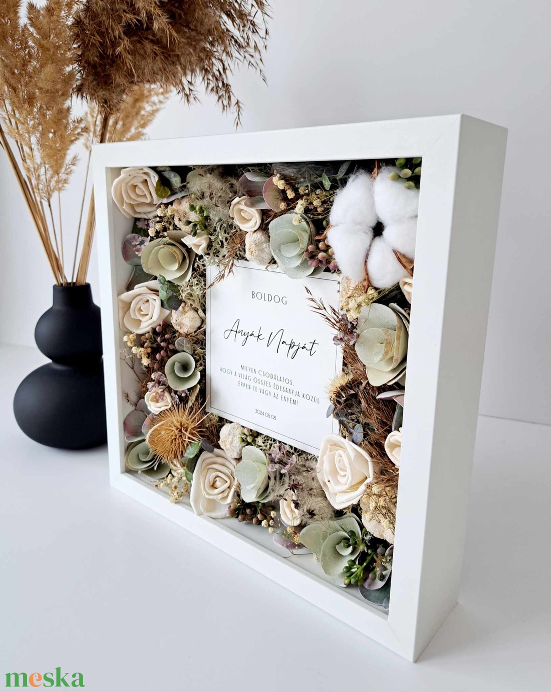 Kép szárazvirágokkal - zöld+natúr - otthon & életmód - dekoráció - kép & falikép - 3d képek - Meska.hu