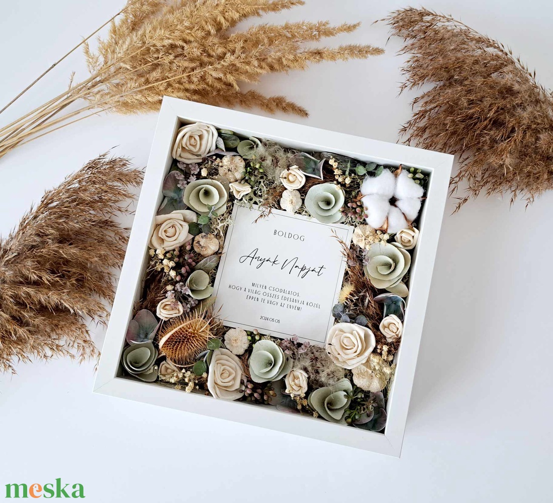 Kép szárazvirágokkal - zöld+natúr - otthon & életmód - dekoráció - kép & falikép - 3d képek - Meska.hu