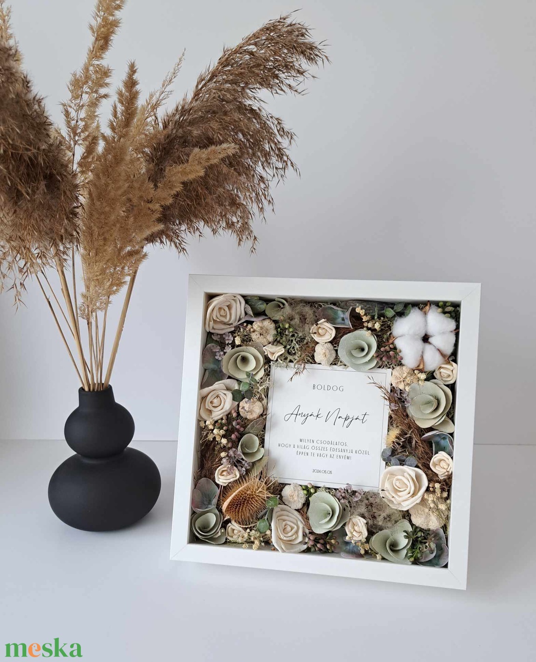 Kép szárazvirágokkal - zöld+natúr - otthon & életmód - dekoráció - kép & falikép - 3d képek - Meska.hu