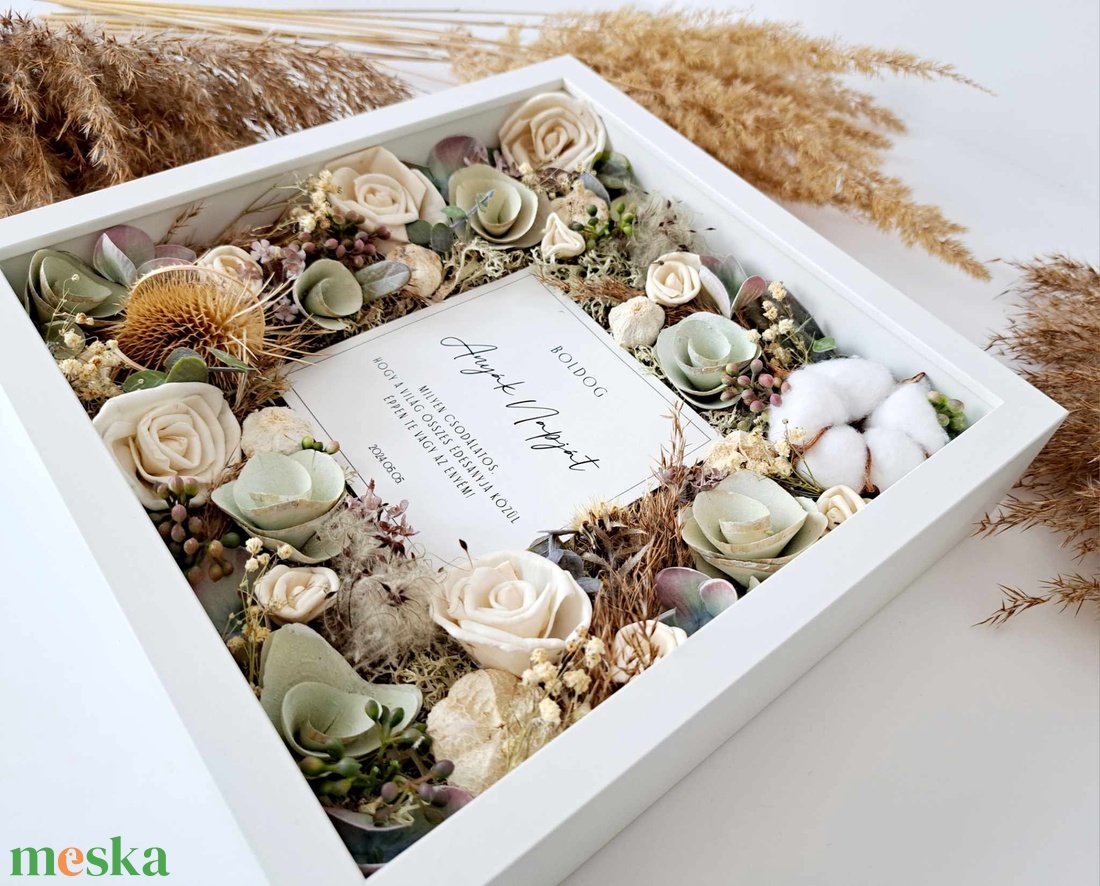 Kép szárazvirágokkal - zöld+natúr - otthon & életmód - dekoráció - kép & falikép - 3d képek - Meska.hu