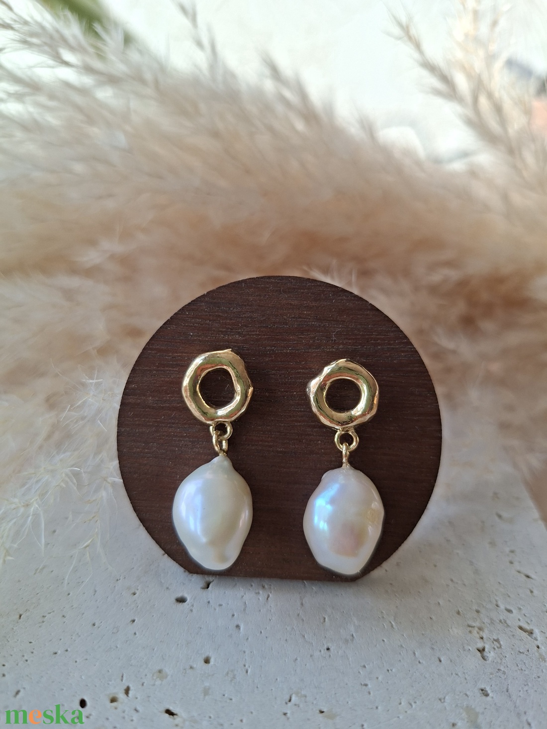 Organikus ezüst fülbevaló tenyésztett gyönggyel - ékszer - ékszerszett - Meska.hu