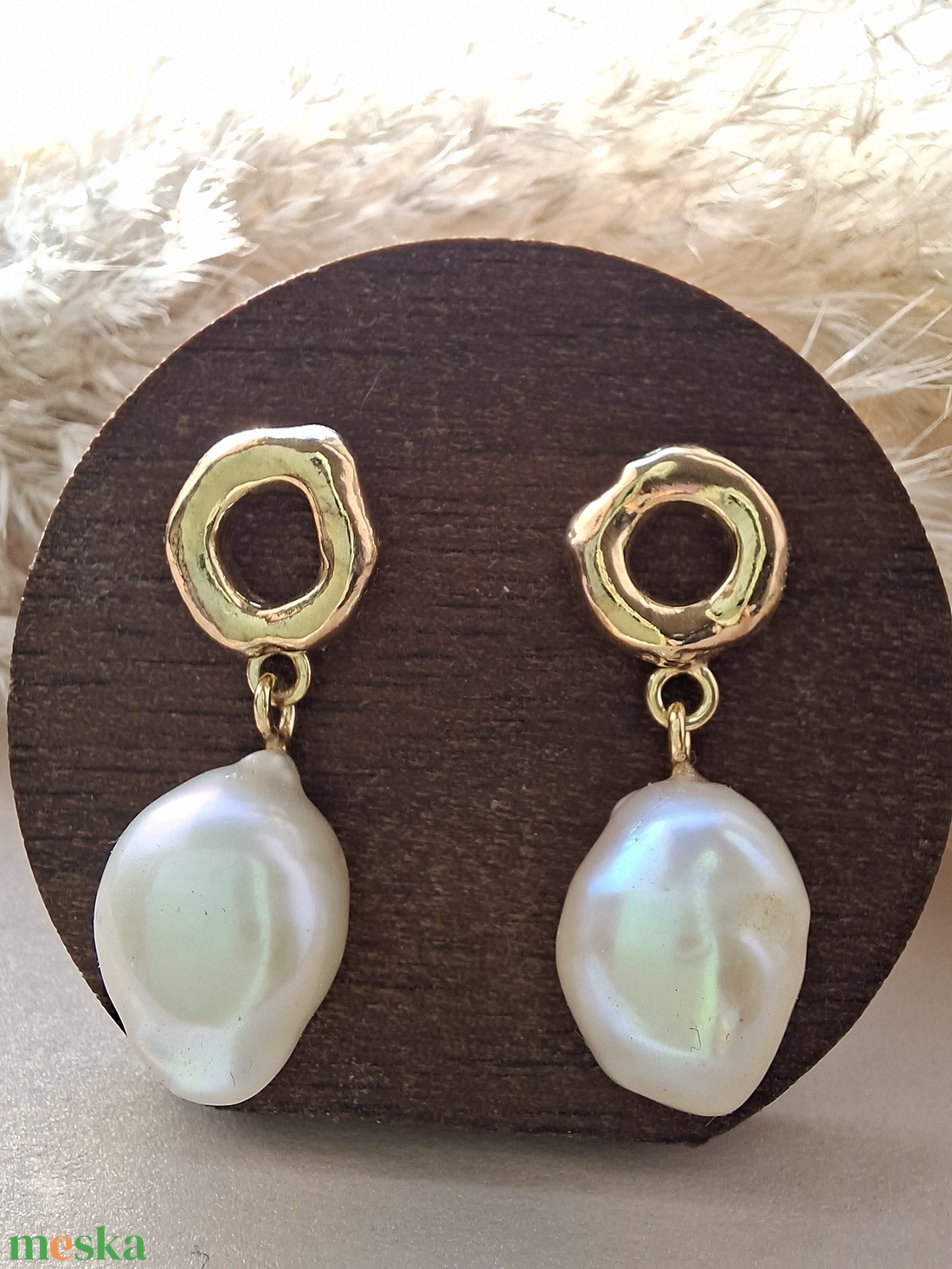 Organikus ezüst fülbevaló tenyésztett gyönggyel - ékszer - ékszerszett - Meska.hu