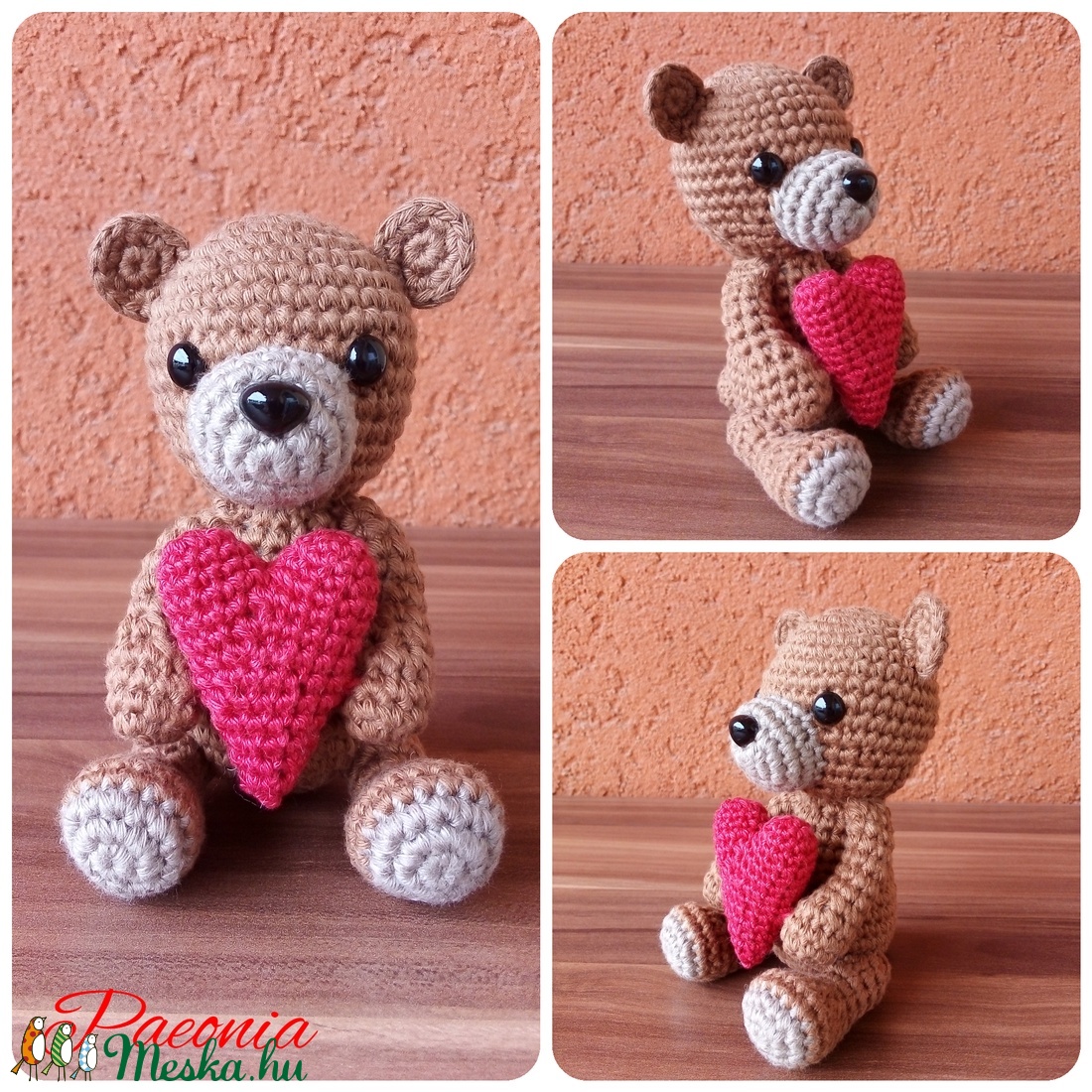 Horgolt maci szívvel Valentin napra -  - Meska.hu