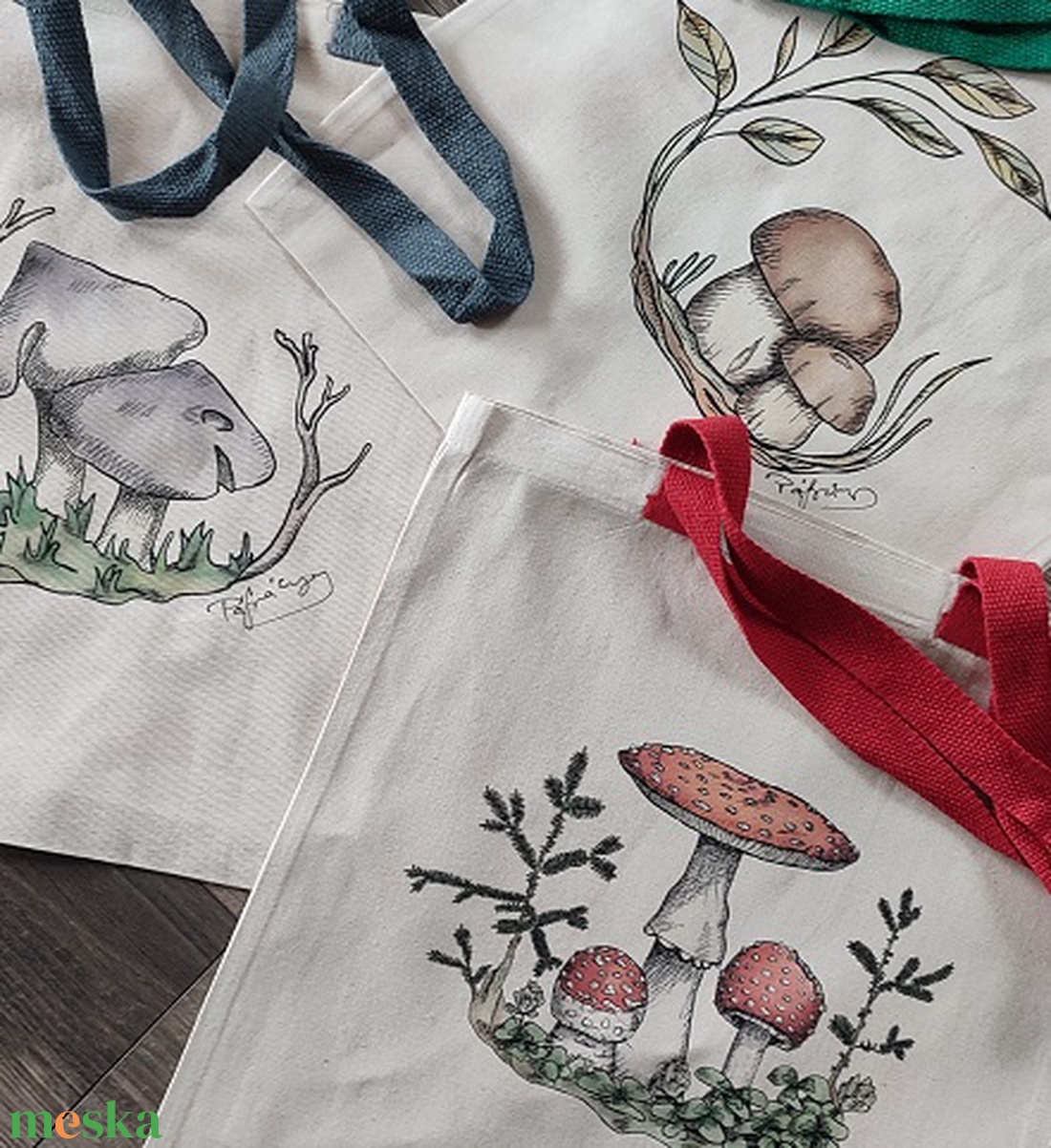 Gombás vászontáska - táska & tok - bevásárlás & shopper táska - shopper, textiltáska, szatyor - Meska.hu