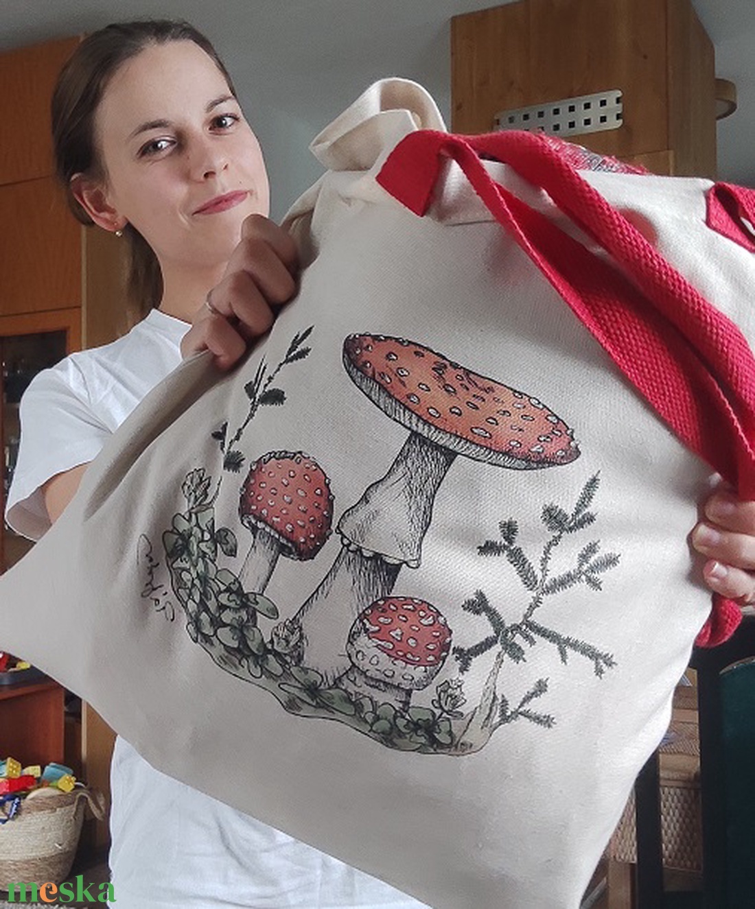 Gombás vászontáska - táska & tok - bevásárlás & shopper táska - shopper, textiltáska, szatyor - Meska.hu