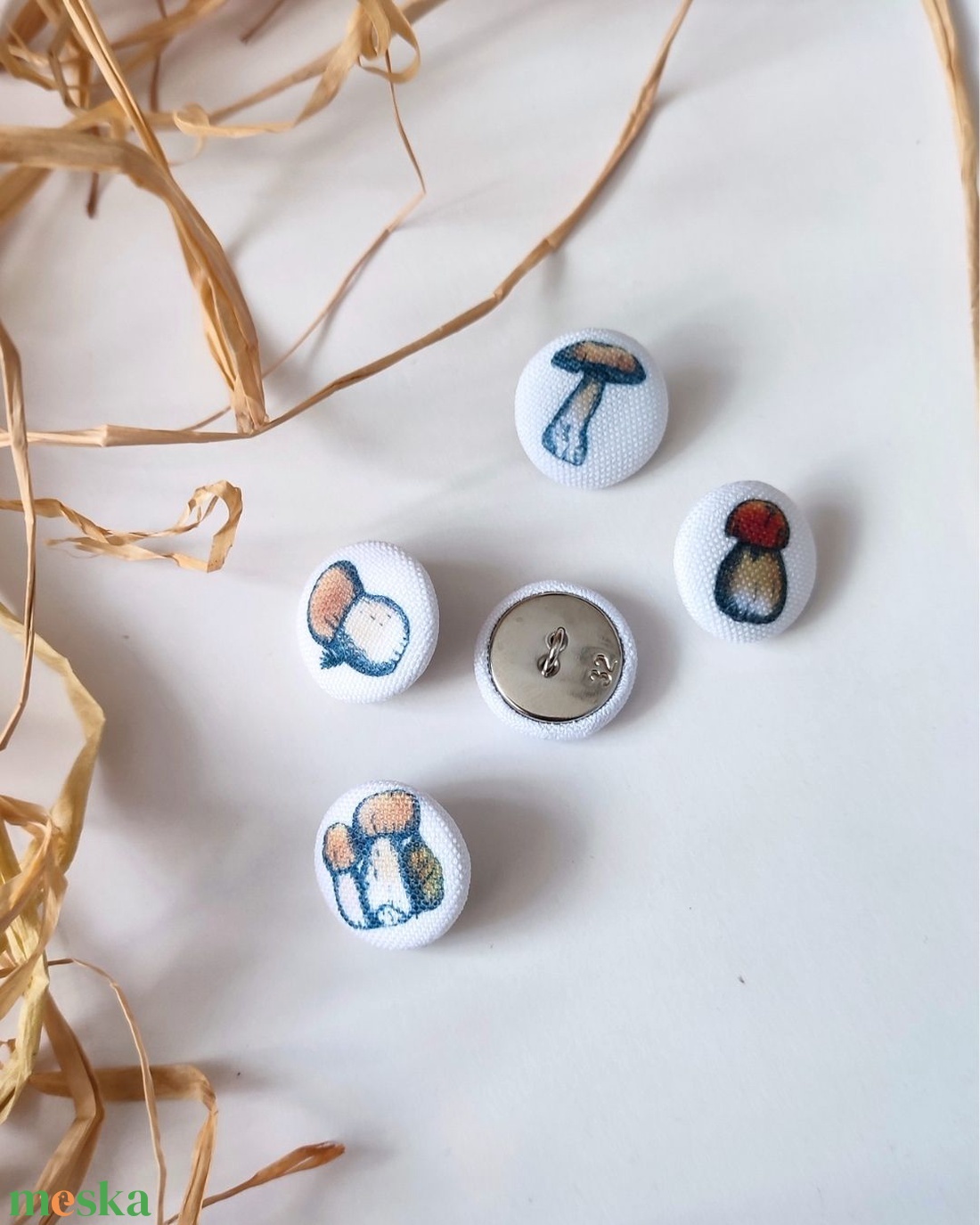 Vászongomb vargánya gomba mintával 5db/csomag - ékszer - mandzsettagomb - Meska.hu