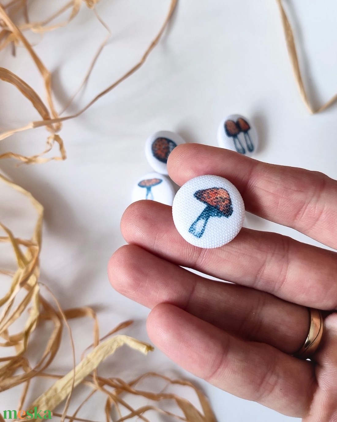 Vászongomb galóca gomba mintával 5db/csomag - ékszer - mandzsettagomb - Meska.hu