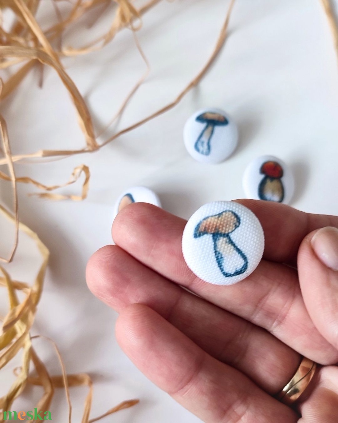 Vászongomb vargánya gomba mintával 5db/csomag - ékszer - mandzsettagomb - Meska.hu