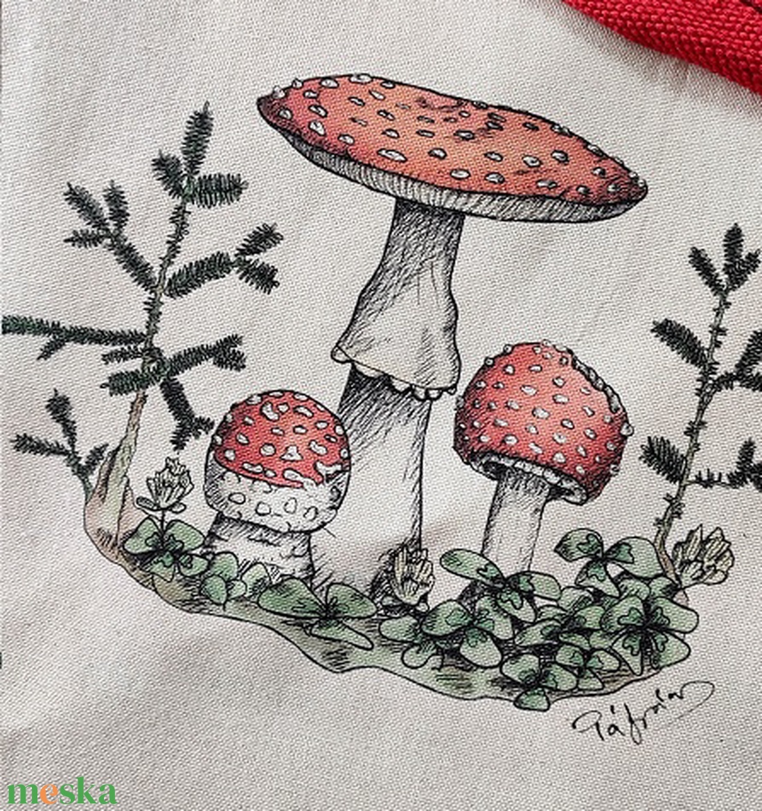 Vászon válltáska galóca mintával - táska & tok - kézitáska & válltáska - válltáska - Meska.hu