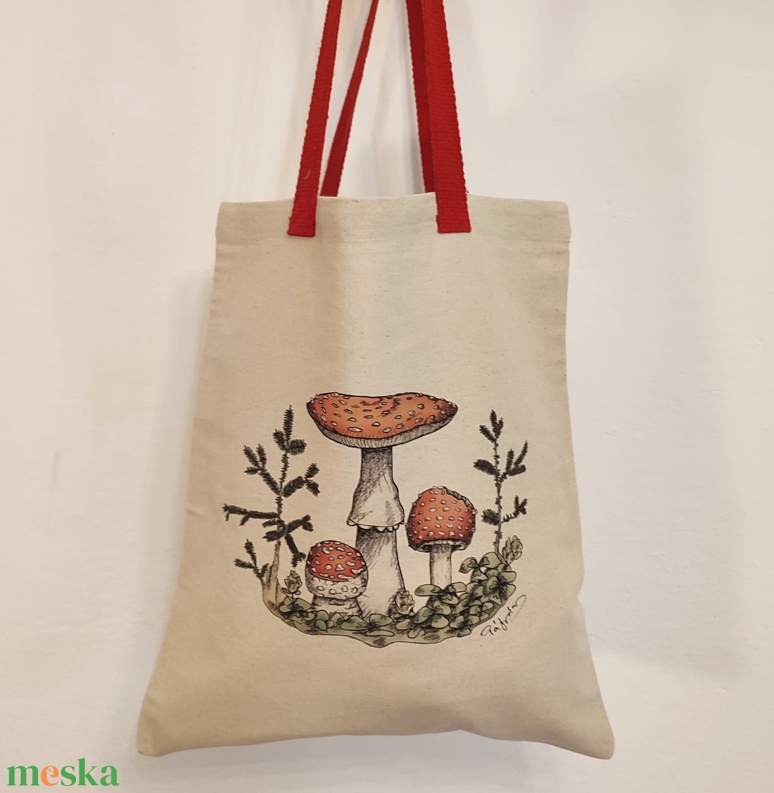 Vászon válltáska galóca mintával - táska & tok - kézitáska & válltáska - válltáska - Meska.hu