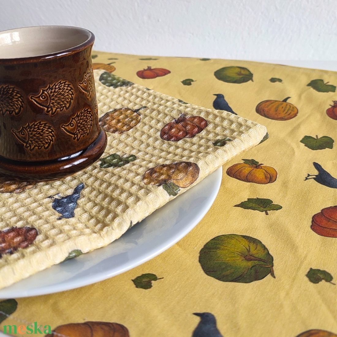 Kéztörlő kendő - Tökföld - sárga tökmező - S - otthon & életmód - konyhafelszerelés, tálalás - konyhai textil - konyharuha & törlőkendő - Meska.hu