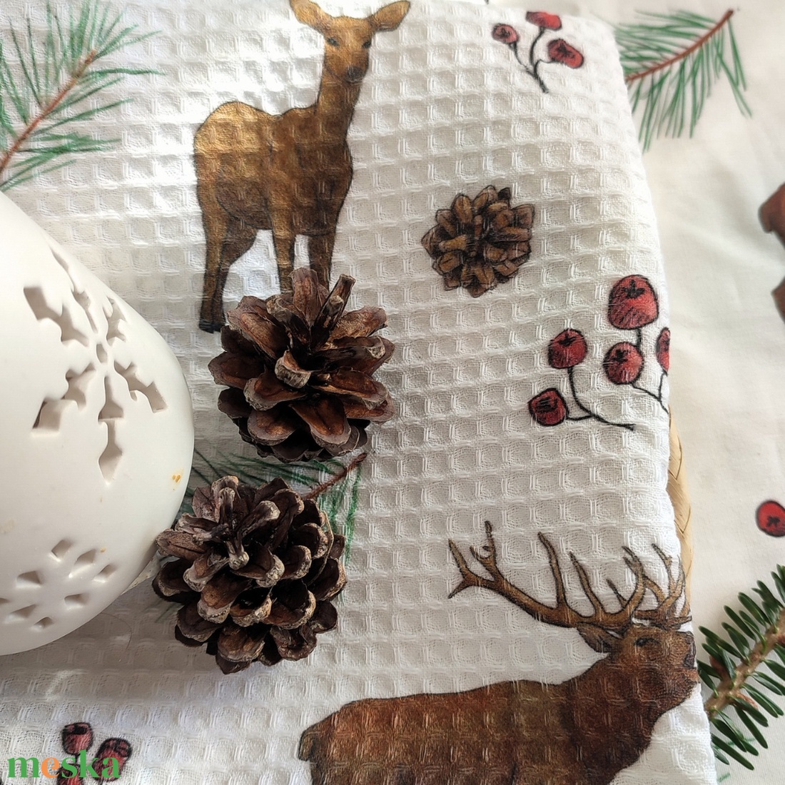 Kéztörlő kendő - Téli szarvasok - S - otthon & életmód - konyhafelszerelés, tálalás - konyhai textil - konyharuha & törlőkendő - Meska.hu