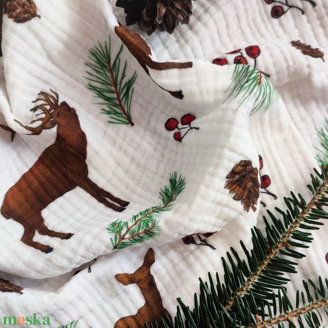 Babakendő, textilpelus - Téli szarvasok - M méret - otthon & életmód - babaszoba, gyerekszoba - Meska.hu