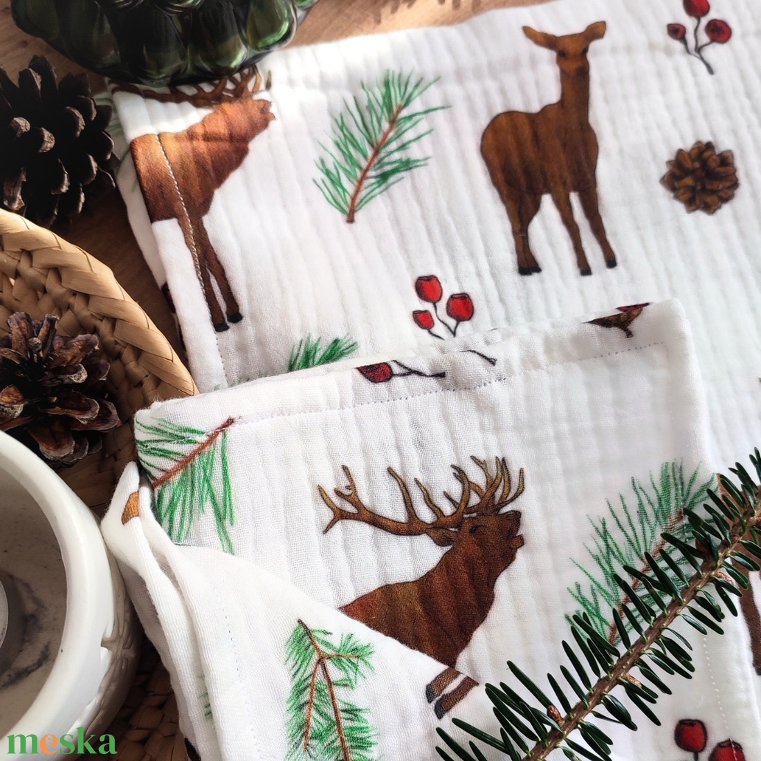 Babakendő, textilpelus - Téli szarvasok - M méret - otthon & életmód - babaszoba, gyerekszoba - Meska.hu