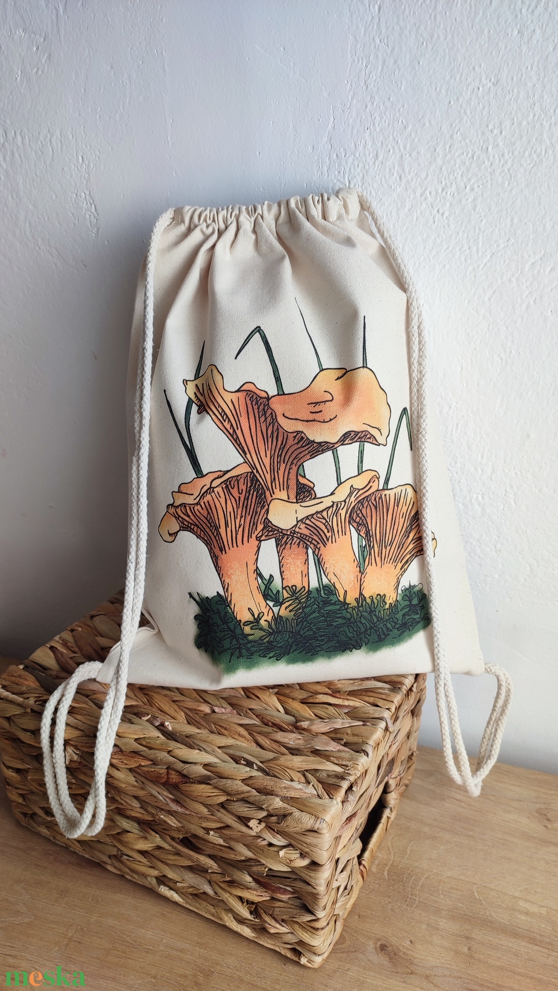 Vászon tornazsák rókagomba mintával - táska & tok - hátizsák - hátizsák - Meska.hu