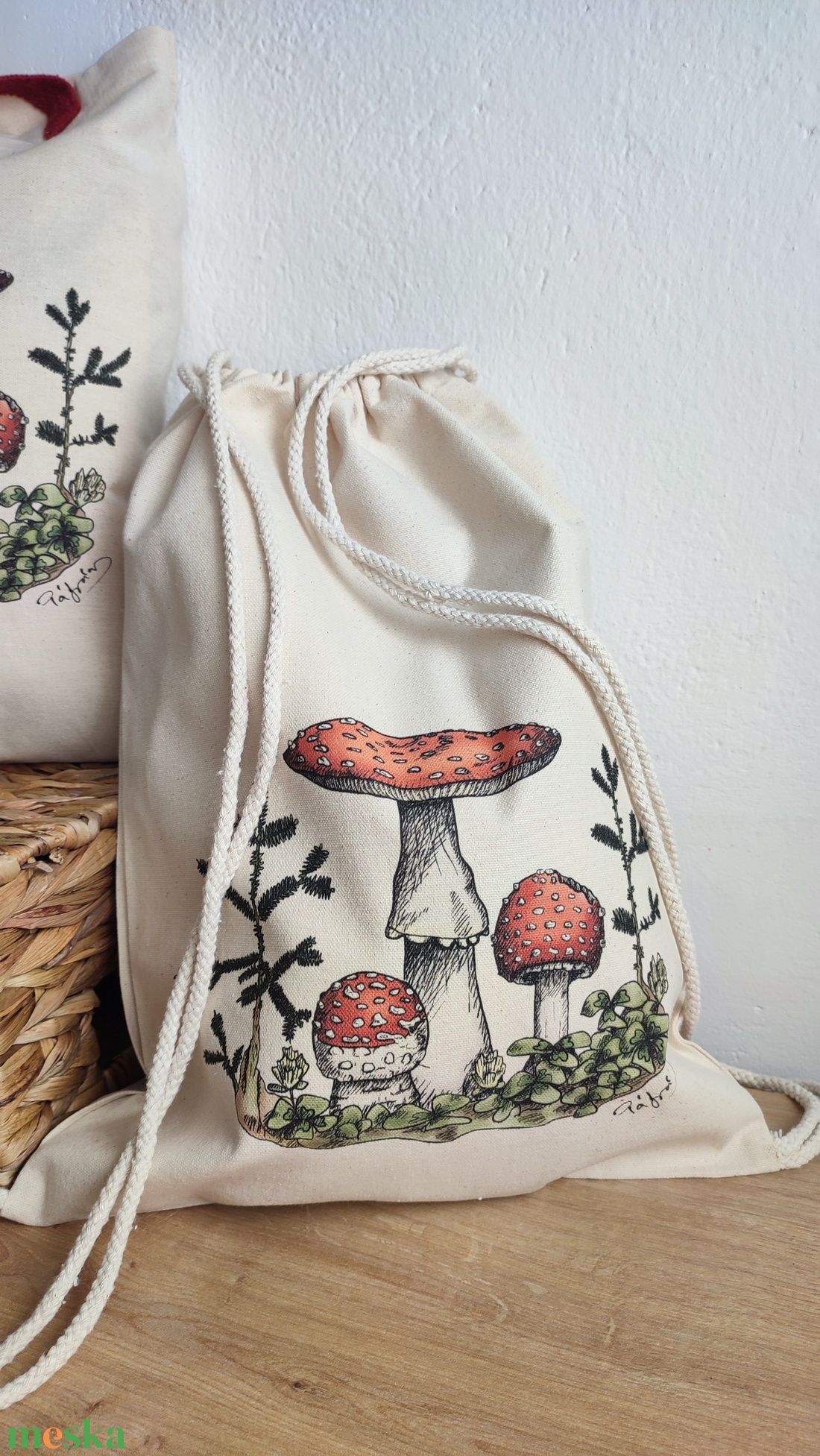 Vászon tornazsák galóca mintával - táska & tok - hátizsák - hátizsák - Meska.hu